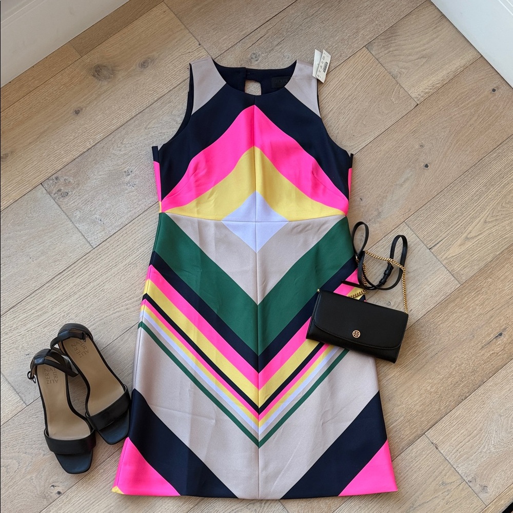 J. Crew Pink and Yellow Chevron Mini Dress